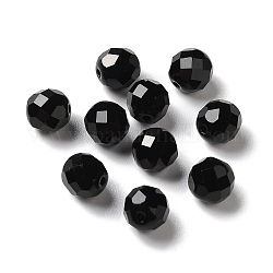 Verre imitation perles de cristal autrichien, facette, ronde, noir, 8mm, Trou: 1.5mm