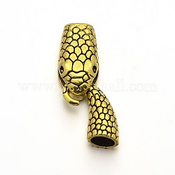 Tibetan Style Alloy Hook and Snake Head Clasps, Cadmium Free & Lead Free, Antique Golden, Clasps: 23x12x9mm, Hole: 8x4mm, S-Hook: 24x16x9mm, Hole: 6.5mm