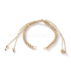 Fabrication de bracelets en cordon tressé en polyester réglable, avec cordon métallique, Perles en laiton, Anneaux de jonction en 304 acier inoxydable, or, 5-1/2~11-3/8 pouce (14~29 cm)