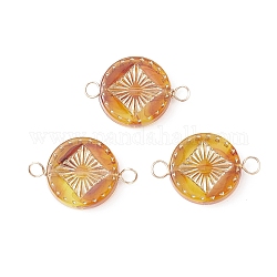 Transparent Acrylic Connector Charms, Flat Round Links, with Real 18K Gold Plated Brass Double Loops, Saddle Brown, 22.5x15x4.5mm, Hole: 3mm