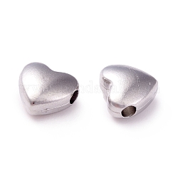 Perles en 304 acier inoxydable, cœur, couleur inoxydable, 7x7.5x4mm, Trou: 1.5mm