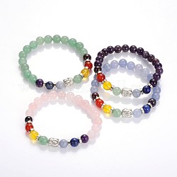 Эластичные браслеты с бусинами из натуральных и синтетических камней с головой будды, с бусинами тибетского стиля, разноцветные, 55 мм