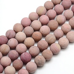 Frosted Natural Rhodonite Round Bead Strands, 10mm, Hole: 1mm, about 37~39pcs/strand, 14.9~15.6 inch