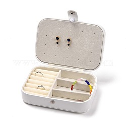 Cuero de la PU de cajas de la joya, caja de almacenamiento de joyas portátil, para anillo pendientes collar, Rectángulo, blanco, 16x11.6x5.8 cm