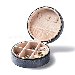 Rpund Velvet Jewelry Storage Zipper Boxes, Portable Travel Jewelry Organizer Case for Rings, Earrings, Necklaces, Bracelets Storage, Gray, 10x10x5cm