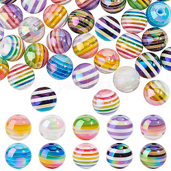 PandaHall Elite 50Pcs 10 Colors Stripe Resin Beads, AB Color, Rondelle, Mixed Color, 15.5~16x13.5~14.5mm, Hole: 2.5~3.5mm, 5pcs/color