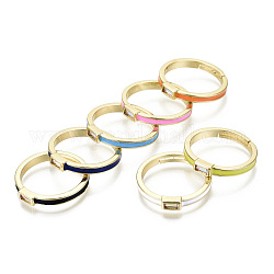 Регулируемые латунные кольца с прозрачным кубическим цирконием, с эмалью, без никеля , прямоугольные, реальный 16k позолоченный, разноцветные, размер США 7 (17.3 мм)