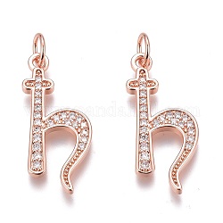 Brass Micro Pave Clear Cubic Zirconia Pendants, Long-Lasting Plated, Letter H, Real Rose Gold Plated, 22.5x11x2mm, Hole: 3mm