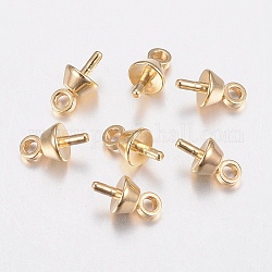 304 tasse en acier inoxydable perle peg bails pin pendentifs, pour la moitié de perles percées, or, 7x4mm, trou: 1.2 mm, broches: 1 mm
