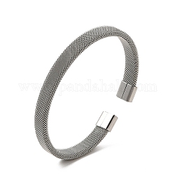 304 brazalete abierto con forma de cadena de malla plana de acero inoxidable para mujer, color acero inoxidable, diámetro interior: 2x2-1/2 pulgada (5.15x6.2 cm)