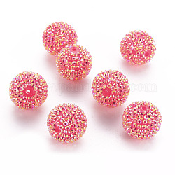 Ab-Farbe Harz Strassperlen, mit Acryl runde Perlen innen, für Bubblegum-Schmuck, Magenta, 26x24 mm, Bohrung: 2~2.5 mm