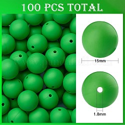 100 stücke silikonperlen runde gummiperle 15mm lose abstandsperlen für diy liefert schmuck schlüsselbund machen, grün, 15 mm