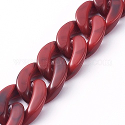 Mailles chaînes en acrylique à la main, pierre d'imitation, pour la fabrication de chaînes de sacs à main, rouge foncé, lien: 23x16.5x5 mm, 39.37 pouce (1 m)/fil