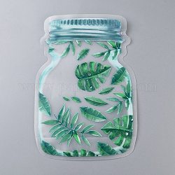 Reusable Mason Jar Shape Zipper Sealed Bags, Fresh Airtight Seal Food Storage Bags, for Nuts Candy Cookies, Green, Leaf Pattern, 24.5x16.7cm