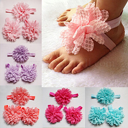 Diademas elásticas para niñas, accesorios para el cabello y sandalias descalzas flor, flor de encaje, color mezclado, 140x40mm