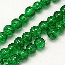 Crackle Glass Beads Strands, Round, Green, about 8mm in diameter, hole: 1mm, about 105pcs/strand, 33inch/strand