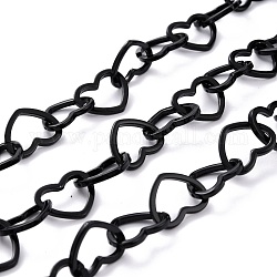 Латунные цепи с сердечками, окрашенные распылением, с катушкой, несварные, чёрные, 15.5x19x2 мм, 32.8 фут (10 м) / рулон