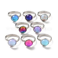 Anillo de dedo redondo plano de vidrio k9, 304 joyería de acero inoxidable para mujer., color acero inoxidable, color mezclado, nosotros tamaño 7 3/4 (17.9 mm), la superficie del anillo: 12x7 mm