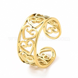 Placcatura ionica (ip) 304 anello per polsino aperto da donna con cuore scavato in acciaio inossidabile, oro, misura degli stati uniti 6 (16.5mm)