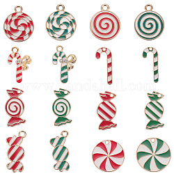SUNNYCLUE 1 Box 32Pcs 16 Styles Candy Charms Bulk Candy Cane Charm Christmas Candies Alloy Enamel Red Gold Plated Stick Holiday Dangle Round Charm for Jewelry Making Charms DIY Necklace Earring Adults