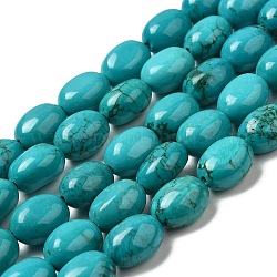 Chapelets de perles en howlite naturelle, teinte, forme d'oeuf, turquoise, 12.5~13x10~10.5x7.5~9mm, Trou: 1.2mm, Environ 30 pcs/chapelet, 15.16~15.24'' (38.5~38.7 cm)
