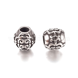 304 Stainless Steel European Beads, Large Hole Beads, Barrel, Antique Silver, 10.5x10.2mm, Hole: 4.5mm