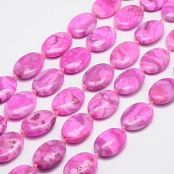 Oval Natural Crazy Agate Bead Strands, Dyed, Deep Pink, 30x20x6mm, Hole: 1mm, about 12pcs/strand