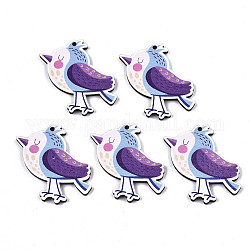 Печатные подвески из липы, назад случайный цвет, птица, средне фиолетовый, 34x35x3 мм, отверстие : 1.6 мм