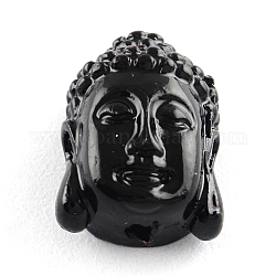 Gefärbt Buddha-Kopf synthetical Korall, Schwarz, 15x10x7 mm, Bohrung: 1 mm
