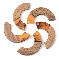 Pendenti in resina e legno di noce, arco, arancione, 28x14x3mm, Foro: 2 mm