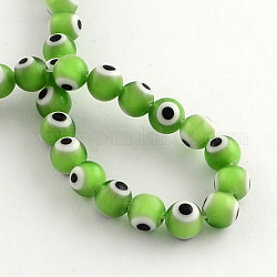 Perles rondes vernissées de mauvais œil manuelles, lime green, 6mm, Trou: 1mm, Environ 64 pcs/chapelet, 14.1 pouce