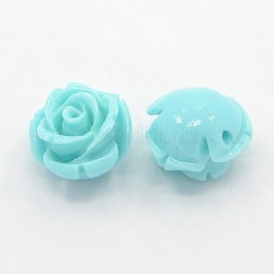 Synthetic Coral 3D Flower Rose Beads, Dyed, Pale Turquoise, 6x6mm, Hole: 1mm