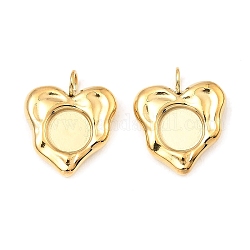 304 Stainless Steel Pendant Cabochon Settings, Heart, Real 18K Gold Plated, Tray: 6mm, 15x12.5x3mm, Hole: 3.5mm