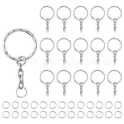 50 Stück geteilte Schlüsselringe aus Eisen, mit 50 Stück Eisen offene Sprungringe, Platin Farbe, geteilte Schlüsselringe: 45mm, Biegeringe: 21 Gauge, 8x0.7 mm