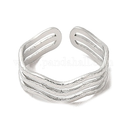 304 anillo de puño abierto de triple línea de acero inoxidable para mujer, color acero inoxidable, nosotros tamaño 7 (17.3 mm)
