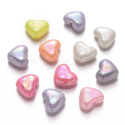 Perles acryliques opaques, de couleur plaquée ab , cœur, couleur mixte, 12x14x6.5mm, Trou: 1.8mm, environ 840 pcs/500 g