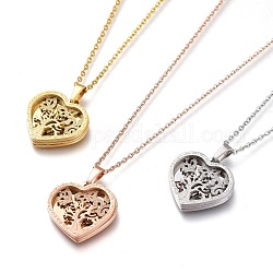 304 Stainless Steel Pendant Necklaces, with Lobster Claw Clasps, Textured, Heart with Tree of Life, Mixed Color, 16-1/8 inch(41cm)