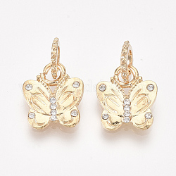 Alloy Pendants, with Rhinestone, Butterfly, Crystal, Golden, 14.5x12.5x1.5mm, Hole: 5mm