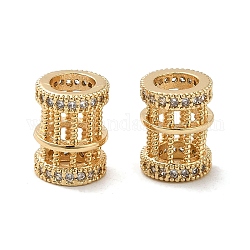 Rack Plating Brass Cubic Zirconia European Beads, Large Hole Beads, Long-Lasting Plated, Lead Free & Cadmium Free, Hollow Column, Real 18K Gold Plated, 9.5x7.5mm, Hole: 4.5mm