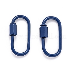Spritzlackierte Messing-Schraubkarabinerverschluss-Verschlüsse, für die Herstellung von Halsketten, Oval, dunkelblau, 26x13x2 mm
