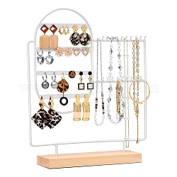 Présentoirs à bijoux en acier au carbone avec base en bois, Support organisateur de bijoux de table pour colliers, des boucles d'oreilles, stockage de bracelets, blanc, 33x6.7x34 cm