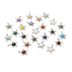 Natural & Synthetic Mixed Gemstone Pendants, Flower Charms, with Rack Plating Platinum Tone Brass Findings, Cadmium Free & Lead Free, Mixed Dyed and Undyed, 38x37x7~7.5mm, Hole: 8x5mm