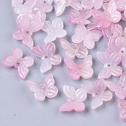 Transparente sprühlackierte Glasanhänger, mit Glitzerpulver, Schmetterling, rosa, 9.5x11x3 mm, Bohrung: 0.8 mm
