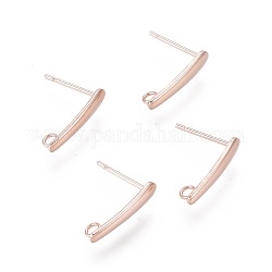 Accessoires de puces d'oreilles en 304 acier inoxydable, avec boucle, or rose, 15x3x1mm, Trou: 1.6mm, pin: 0.8 mm
