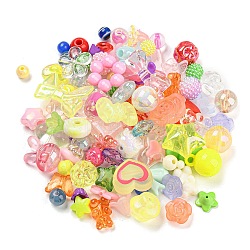 Opaque & Transparent Acrylic Beads, Mixed Shape, Mixed Color, 9~24x11~32x4.5~17mm, Hole: 1.5~4mm, about 300pcs/500g