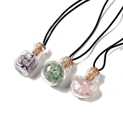 3шт 3 стиля стеклянная бутылка желаний кожаный шнур кулон ожерелья, с природных драгоценных камней чип бисера, разнообразные, 1шт / стиль