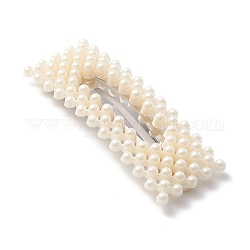 Pinzas para el cabello con broche de presión de hierro platino, con perla de imitación de plástico, Rectángulo, color de concha, 75x27.5x7.5mm