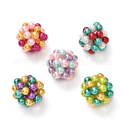 Round Woven Beads, with Baking Painted Pearlized Glass Pearl Round Beads, Mixed Color, 17mm, Hole: 4mm