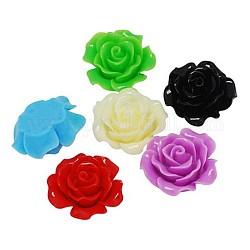 Mixed Opaque Resin Flower Cabochons, Size: about 18mm in diameter, 7mm thick