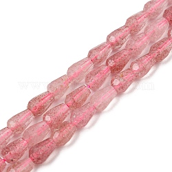 Natural Strawberry Quartz Beads Strands, Faceted, Teardrop, 5.5~8.3x4.1~4.35mm, Hole: 0.5mm, about 58pcs/strand, 15.43~15.55 inch(39.2~39.5cm)